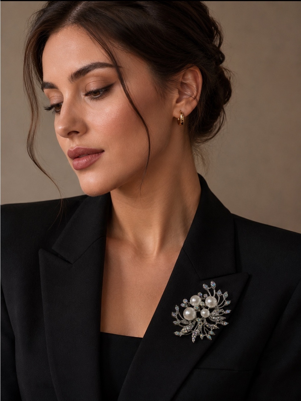 Classic Pearl and Crystal Floral Brooch - Gold Tone